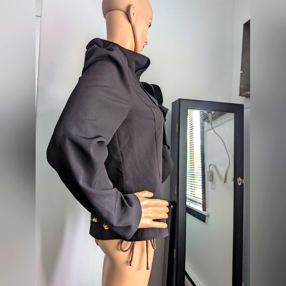 Gracia Black Ruffle Long-sleeve Blouse, Size M- Excellent Condition! Gold Detail - Picture 8 of 13